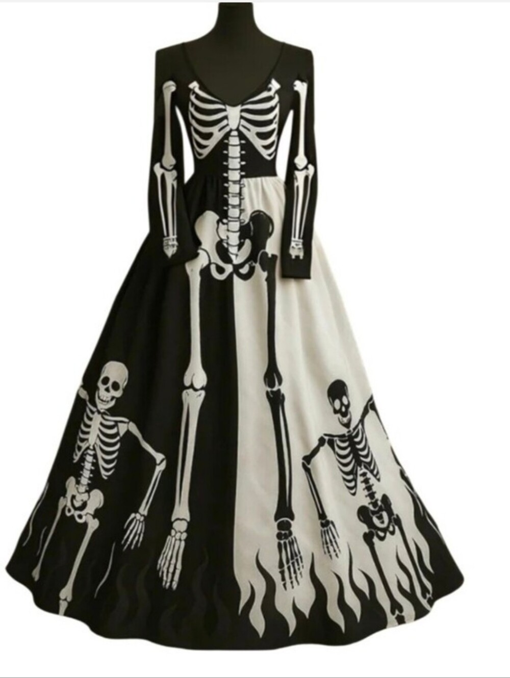 Classic Black & White Skeleton Women's Costume Dress - Picture 2 of 6